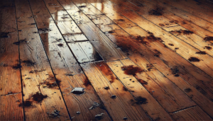 A-digital-illustration-of-a-stained-and-dirty-hardwood-floor-with-rich-warm-tones.-The-floorboards-show-a-natural-wood-grain-texture-but-are-covered